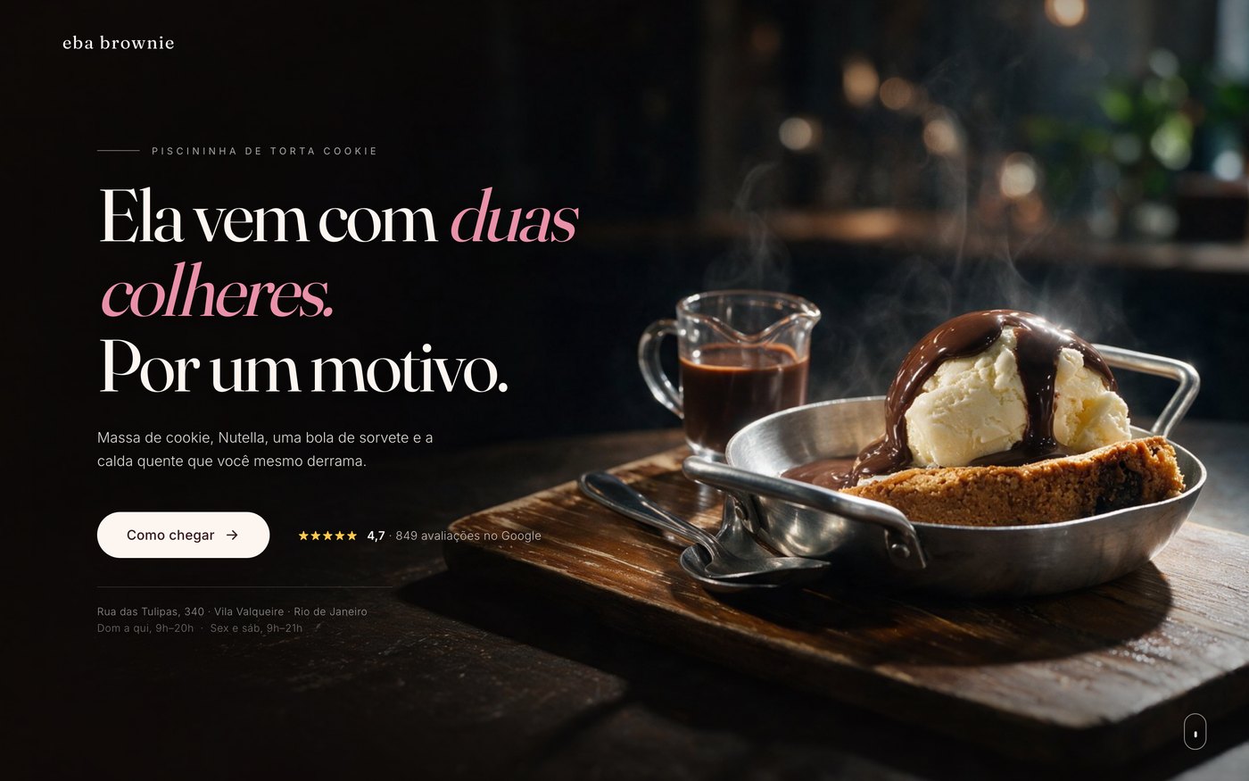 Uma parte da primeira tela do site da Eba Brownie.